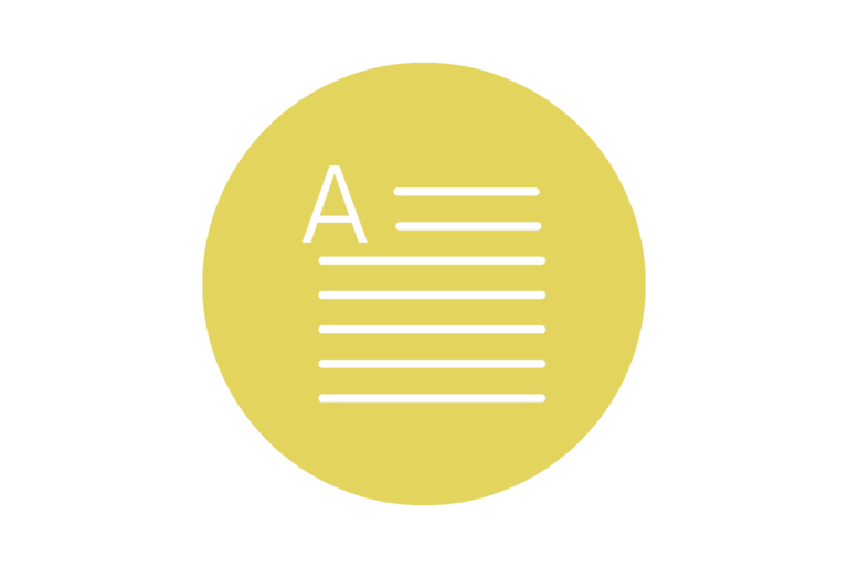 Gelber Kreis mit einem großen "A" und drei horizontalen Linien darunter.