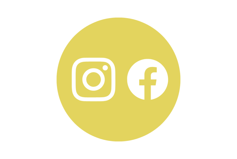 Gelbes Symbol mit den Logos von Instagram und Facebook.
